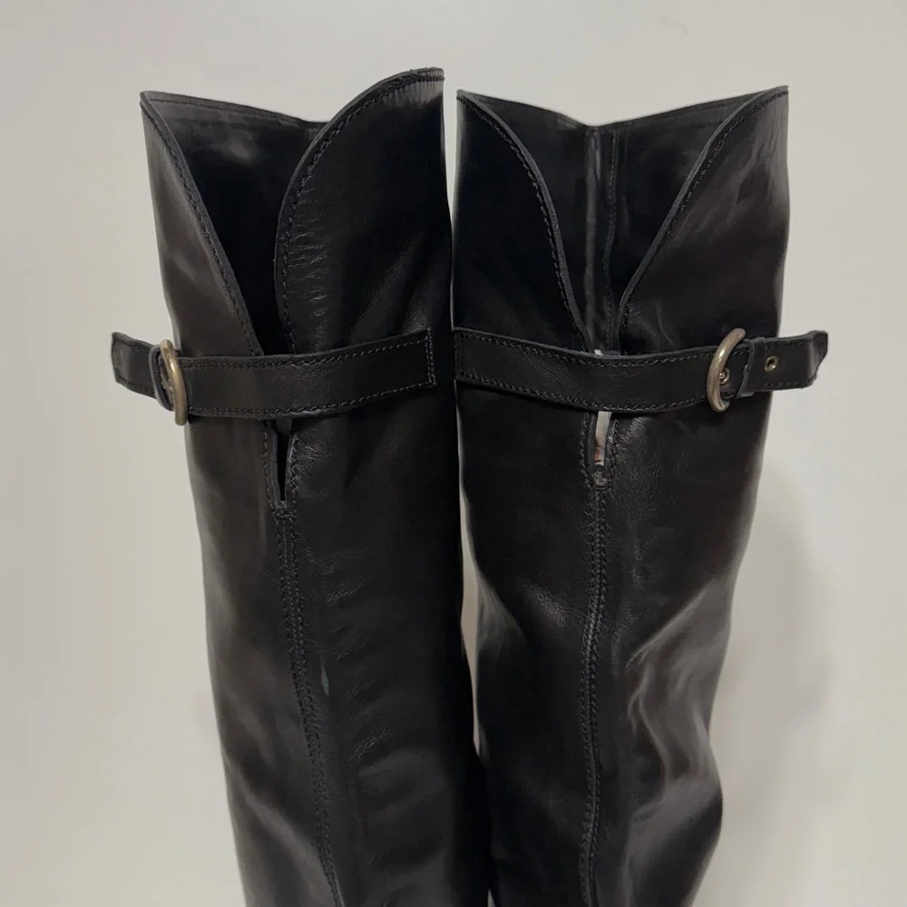 Sergio Rossi Knee High Tall Boots with Side Buckle Detail